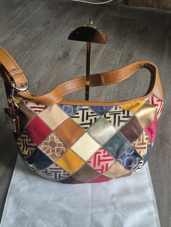 Tignanello Handbags - Tignanello Patchwork Multicolor Leather Shoulder Bag - Tan Strap